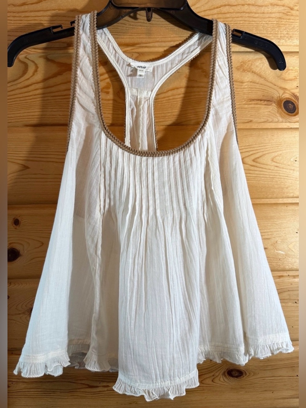 Aerie Woven Scoop Neck Boho White Racerback Tank Top Small NWOT